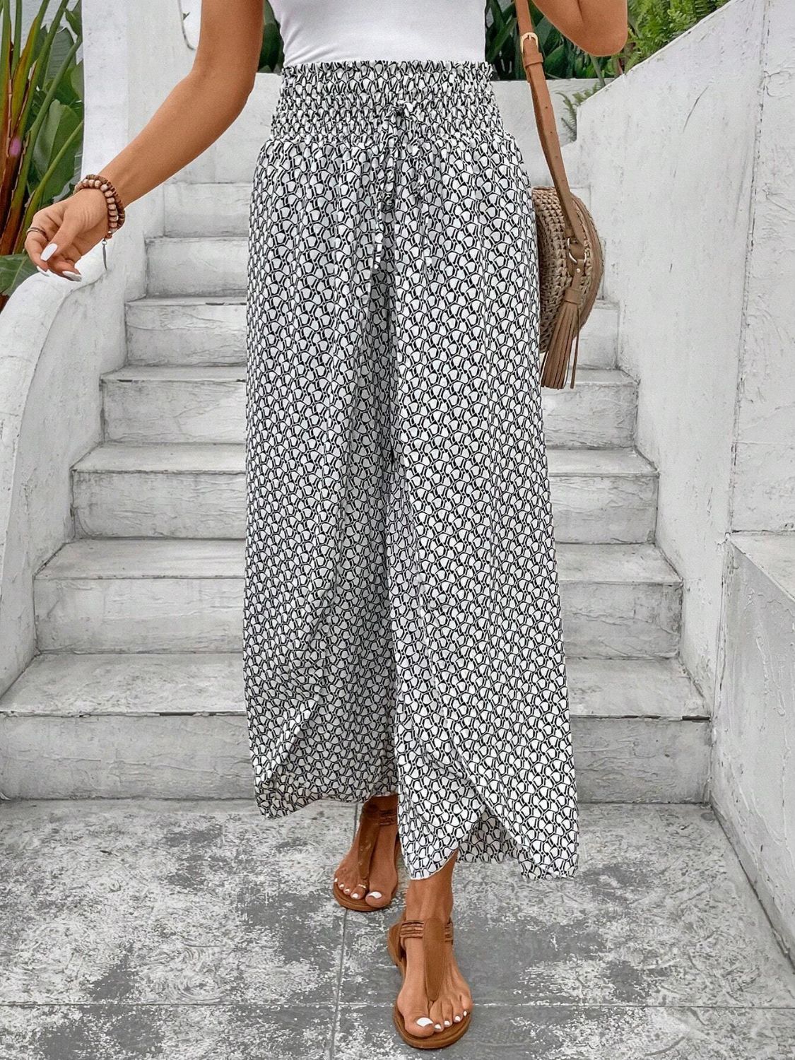 Tied Printed Wide Leg Pants - T - 5 COLORS -