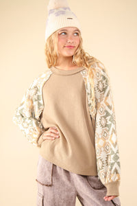 Thumbnail for VERY J Printed Long Sleeve Round Neck Knit Top - T - 1 COLOR -