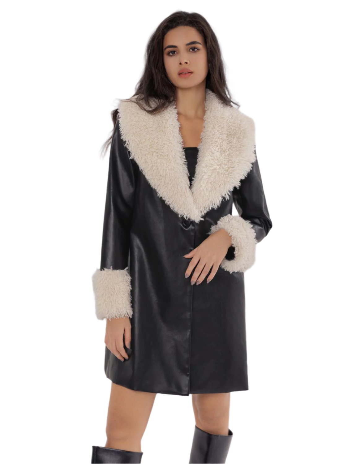 Fuzzy Long Sleeve Longline Coat - T - 1 COLOR -