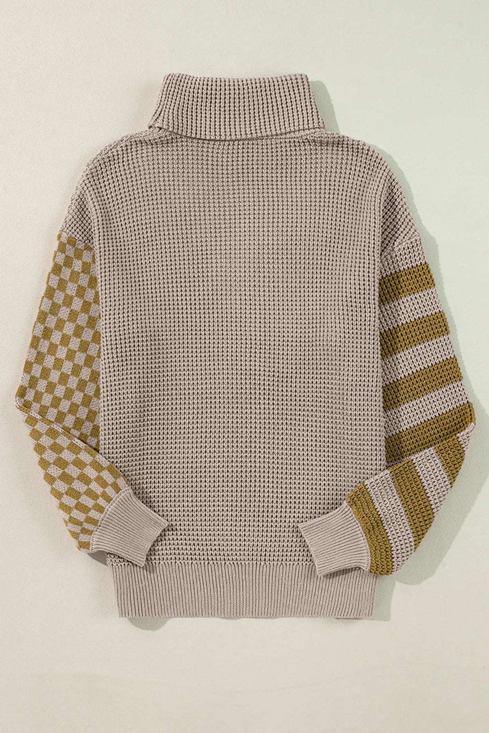 Checkered Striped Turtleneck Long Sleeve Sweater - T - 2 COLORS -