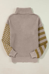 Thumbnail for Checkered Striped Turtleneck Long Sleeve Sweater - T - 2 COLORS -