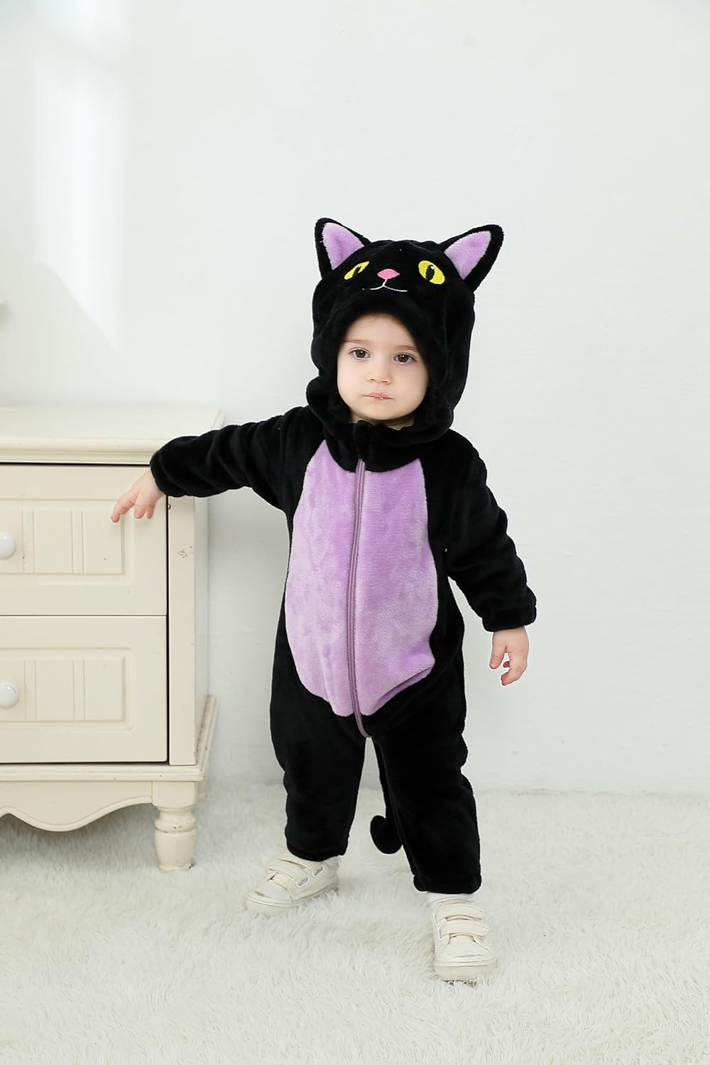 Shomico - Black Cat Costume for Toddler Baby Girl Boy Halloween Costumes Fuzzy Warm Fall Winter Clothes Halloween Cats Outfit - 1 COLOR -