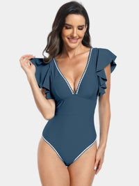 Thumbnail for Plunge Cap Sleeve One-Piece Swimwear - T - 6 COLORS -