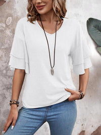 Thumbnail for V-Neck Half Sleeve Blouse - T - 5 COLORS -