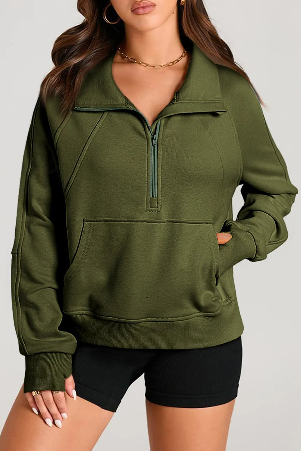 Half Zip Long Sleeve Sweatshirt - T - 1 COLOR -