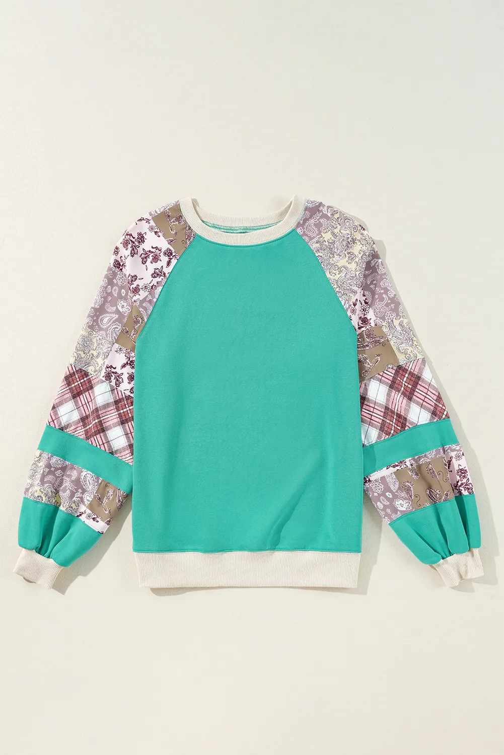 Printed Round Neck Long Sleeve Blouse - T - 1 COLOR -