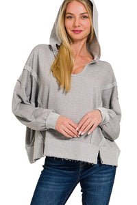 Thumbnail for Zenana Contrast Trim Slit Hoodie - 2 SIZE COMBOS - T - 1 COLOR -