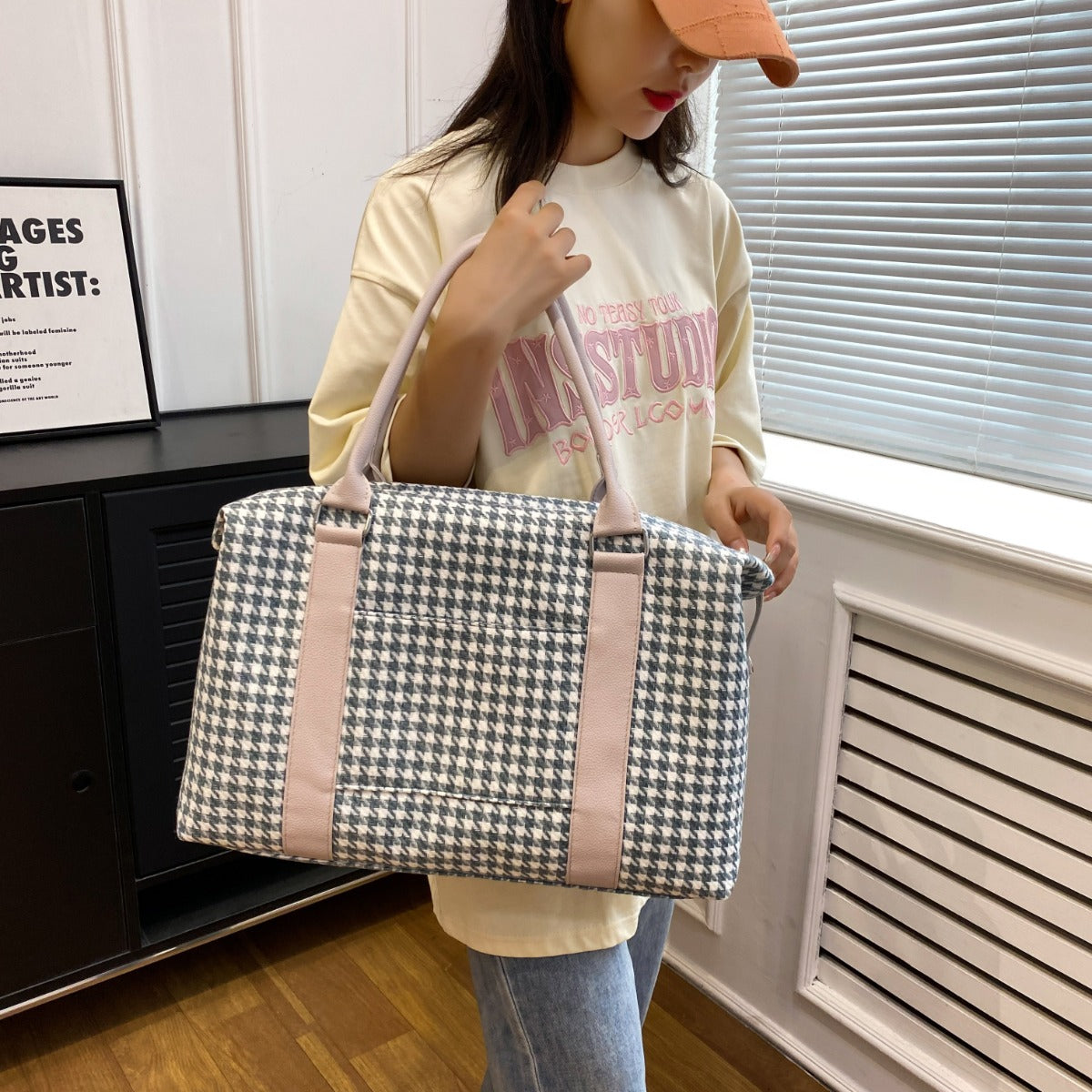 Houndstooth Canvas Travel Bag - T - 4 COLORS -