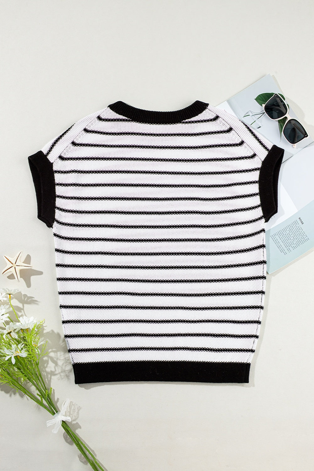 Striped Round Neck Knit Top - T - 1 COLOR -