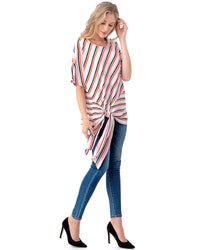 Thumbnail for Women's Short Sleeve Loose Fit Dolman Tunic Front Knot Top Casual Shirt - 1 COLOR -