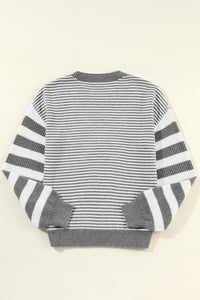 Thumbnail for Striped Round Neck Long Sleeve Sweater - T - 1 COLOR -