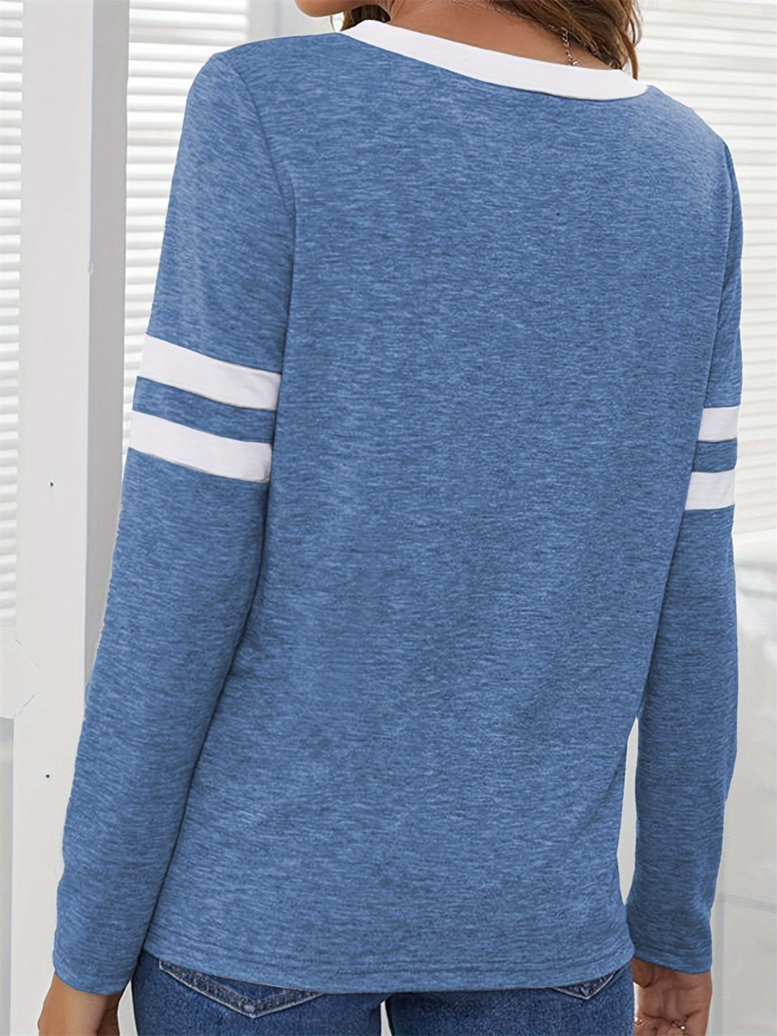 Heathered V-Neck Long Sleeve T-Shirt - T - 1 COLOR -