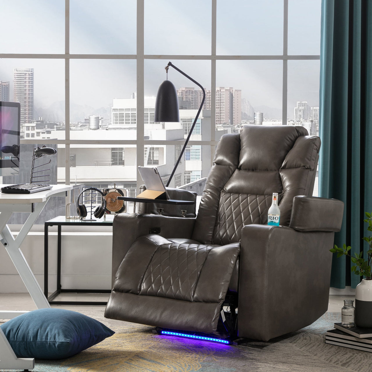 Power Motion Recliner With USB Charging Port and Hidden Arm Storage, Home Theater Seating With 2 Convenient Cup Holders