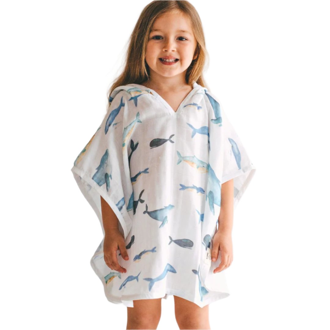 Geople - Baby Beach Bath Towel Muslin Hooded Poncho - Whale - 1 COLOR -