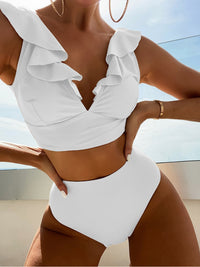 Thumbnail for Ruffled V-Neck Sleeveless Two-Piece Swim Set - T - 8 COLORS -