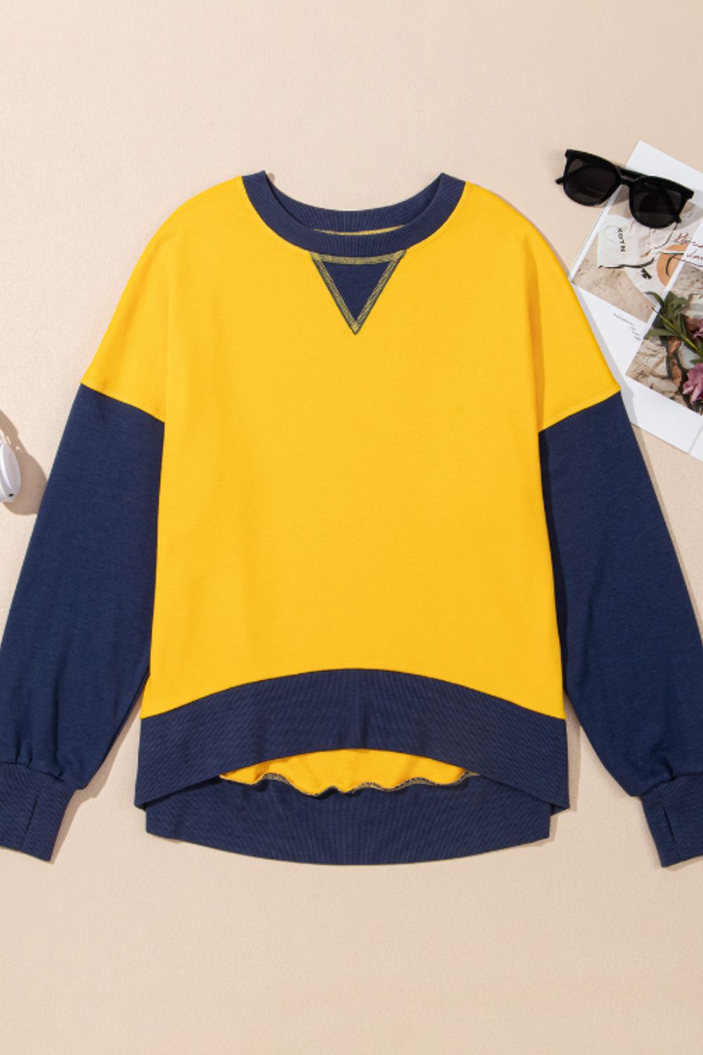 Color Block Round Neck Long Sleeve Sweatshirt - T - 3 COLORS -