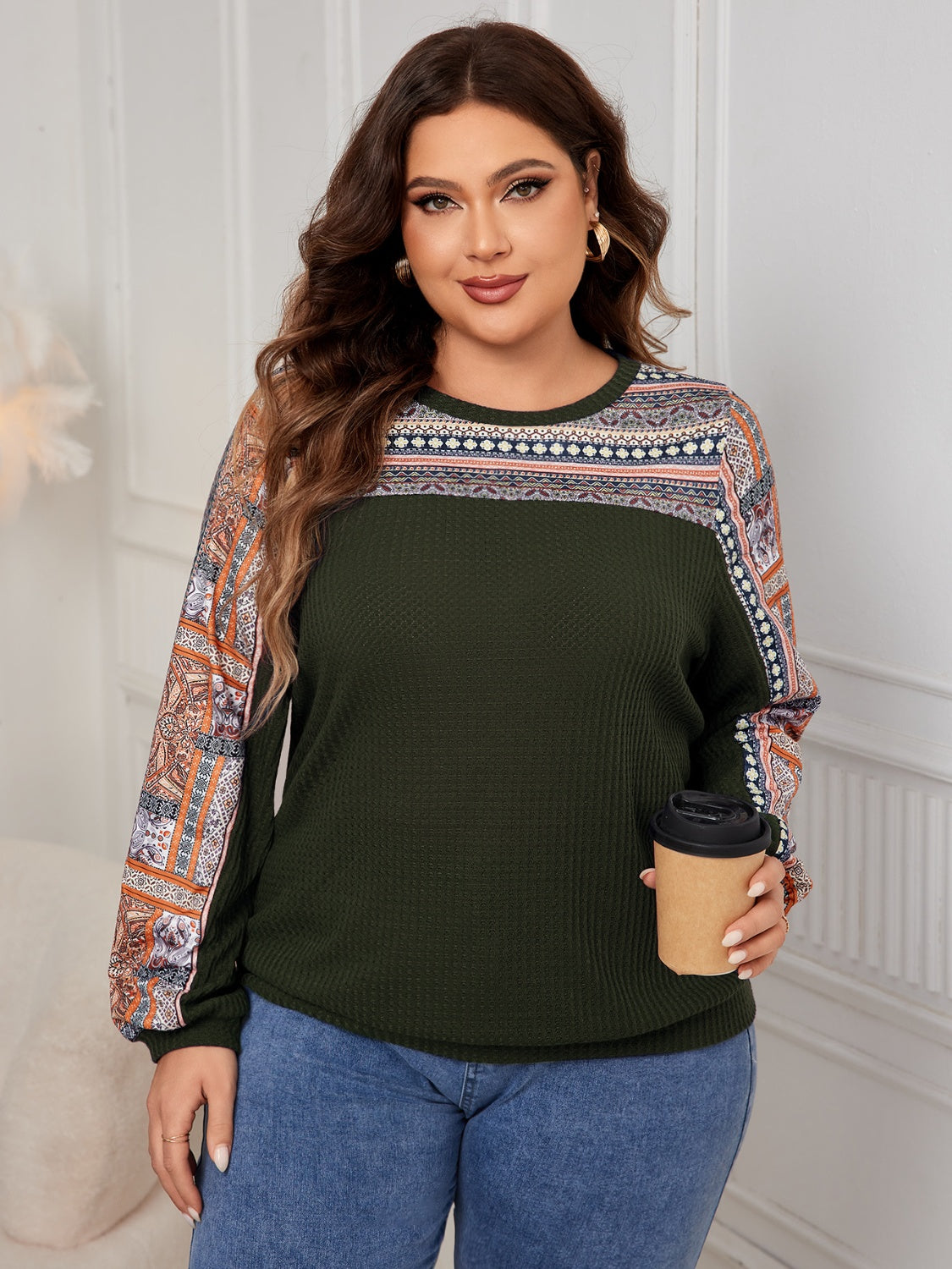 Plus Size Printed Long Sleeve Sweatshirt - SIZES XL THRU 4XL - T - 3 COLORS -