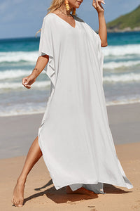 Thumbnail for Slit V-Neck Half Sleeve Cover-Up - T - 5 COLORS -