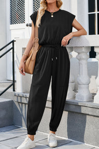 Thumbnail for Round Neck Cap Sleeve Jumpsuit - T - 6 COLORS -