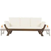 Thumbnail for Outdoor Adjustable Patio Wooden Daybed Sofa Chaise Lounge With Cushions for Small Places, Brown Finish+Beige Cushion