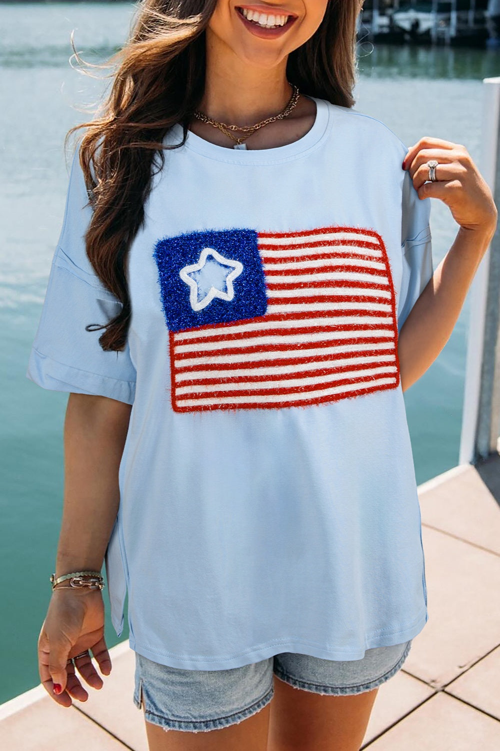 US Flag in relief Round Neck Short Sleeve T-Shirt - T - 1 COLOR -