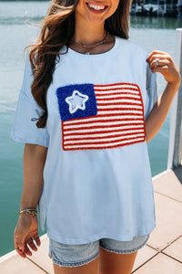 Thumbnail for US Flag in relief Round Neck Short Sleeve T-Shirt - T - 1 COLOR -