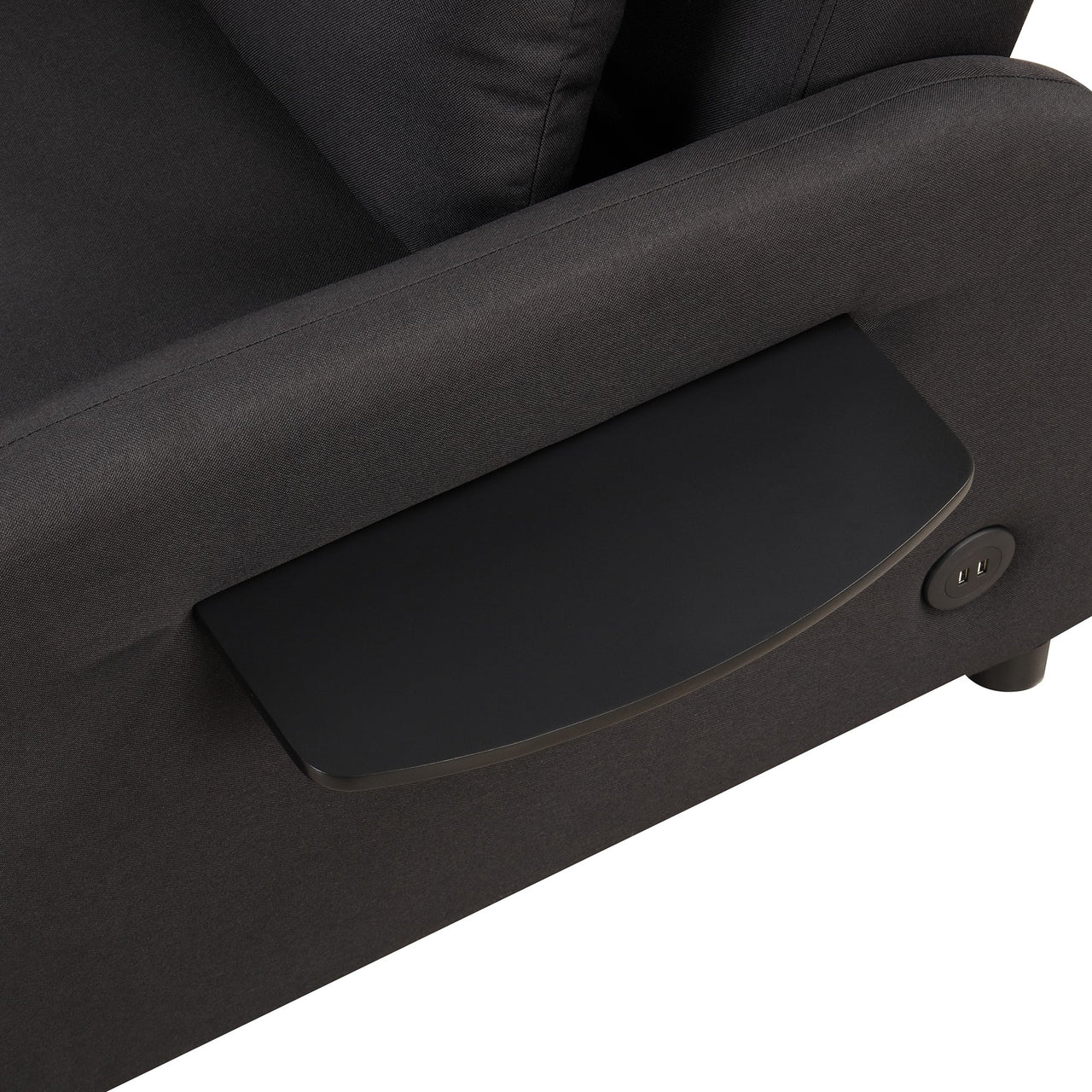 Pull Out Sofa Sleeper 3 in 1 With 2 Wing Table and Usb Charge for Nap Line Fabric for Living Room Recreation Room Black