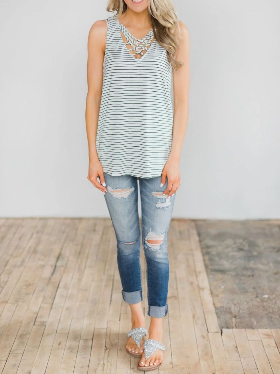 High-Low Striped Tank - T - 2 COLORS -