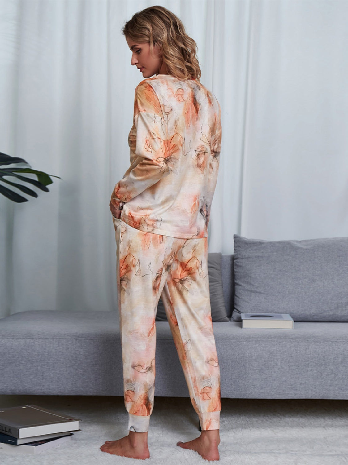 Tie-Dye Round Neck Top and Pants Lounge set - 2 PCS. - T -