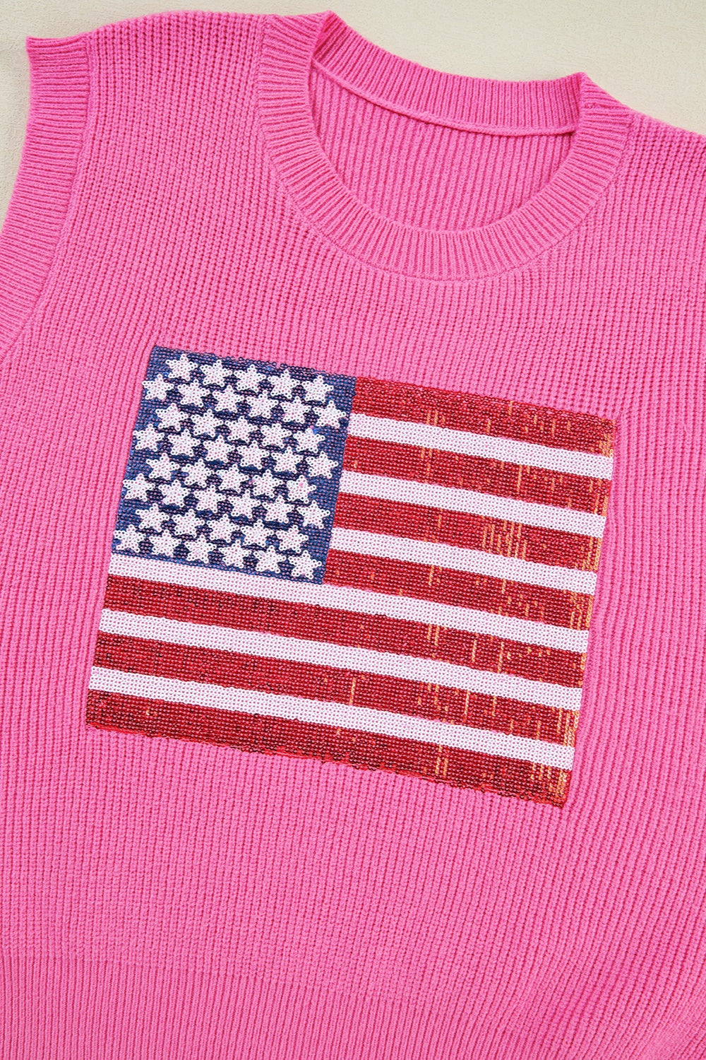 Sequin US Flag Round Neck Sweater Vest - T - 2 COLORS -