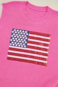 Thumbnail for Sequin US Flag Round Neck Sweater Vest - T - 2 COLORS -