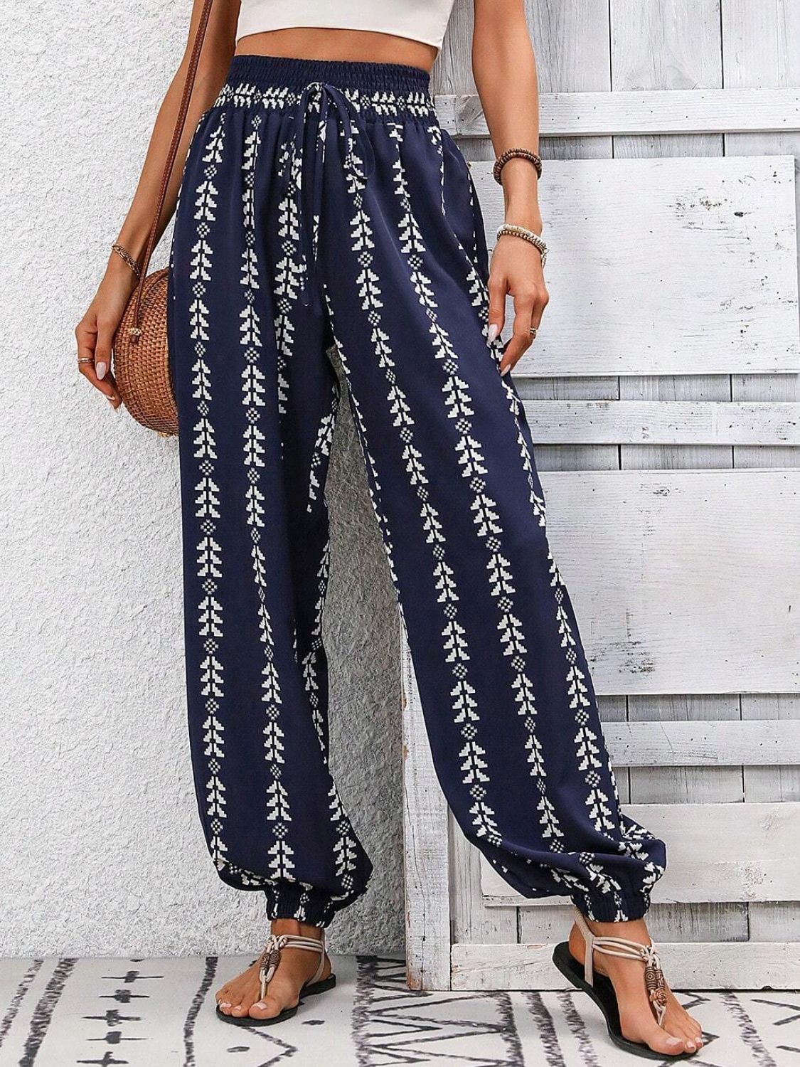 Tied Printed High Waist Pants - T - 5 COLORS -