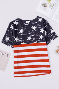 Thumbnail for Cutout Striped Round Neck Short Sleeve T-Shirt - T - 1 COLOR -