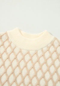 Thumbnail for Diamond Pattern Mock Neck Long Sleeve Sweater - T - 1 COLOR -