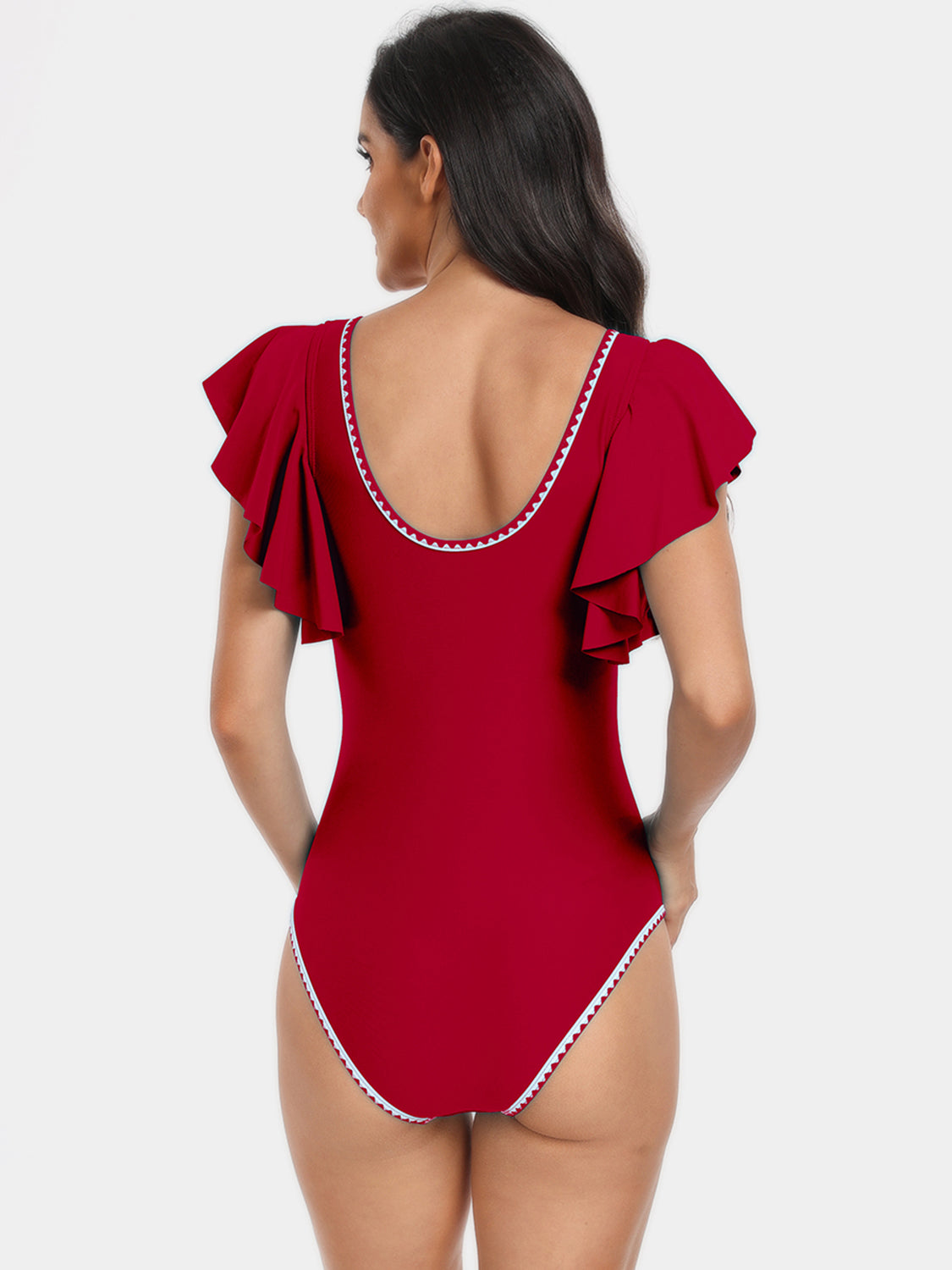 Plunge Cap Sleeve One-Piece Swimwear - T - 6 COLORS -