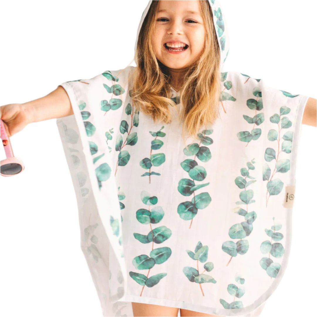 Geople - Baby Kids Beach Bath Towel Muslin Hooded Poncho - Eucalyptus - 1 COLOR -