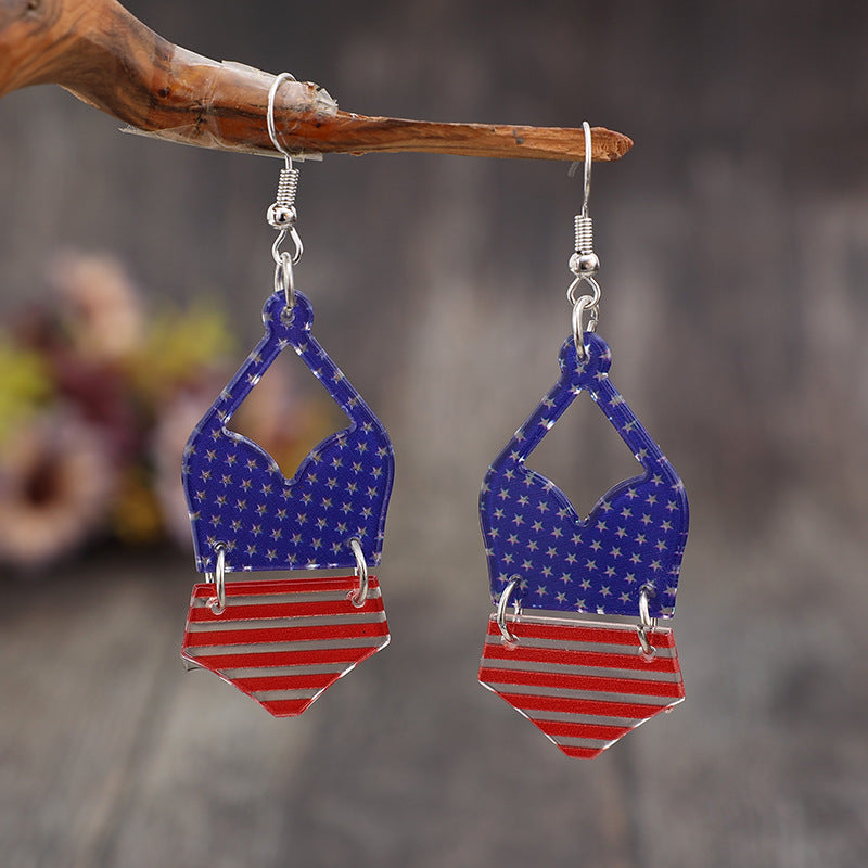 US Flag Pattern Acrylic Swimsuit shaped Earrings - T -