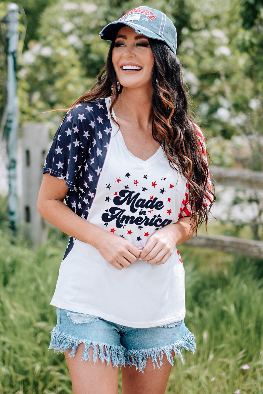 Stars and Stripes "Made in America" V-Neck Tee Shirt - T - 1 COLOR -