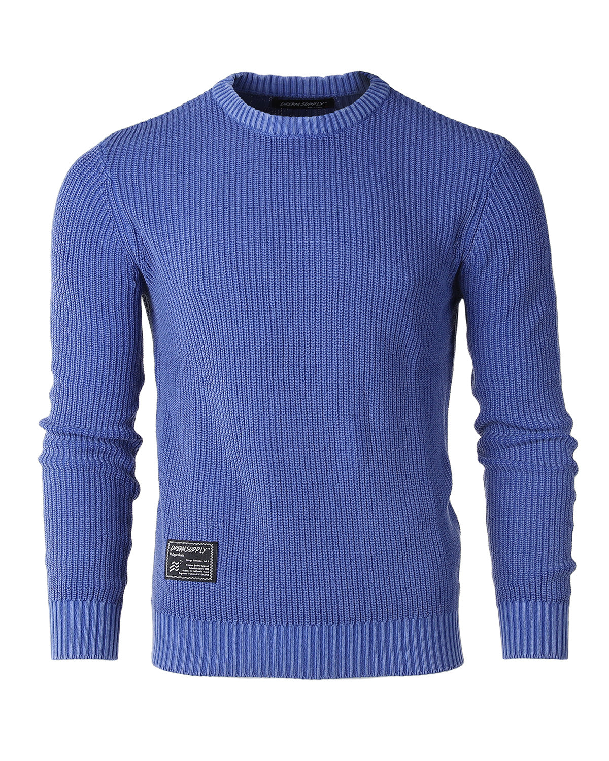 Mens Long Sleeve Stone Washed Vintage Crewneck Pullover Sweater - 1 COLOR -