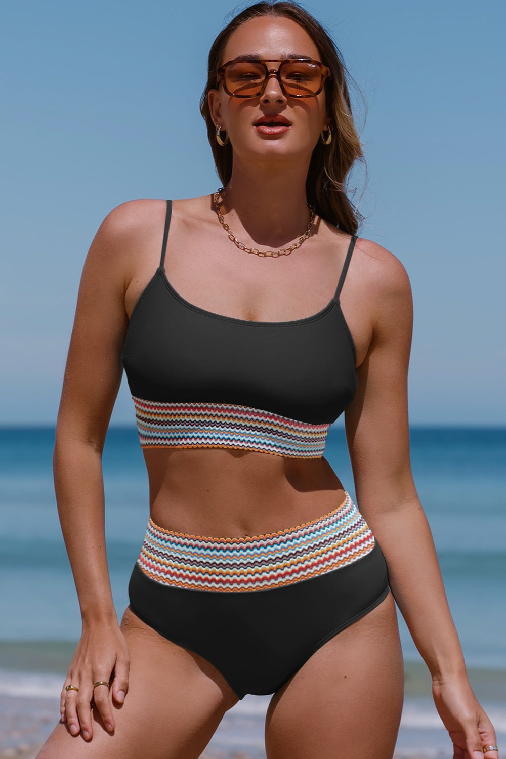 Scoop Neck Spaghetti Strap Two-Piece Swim set - T - 2 COLORS -