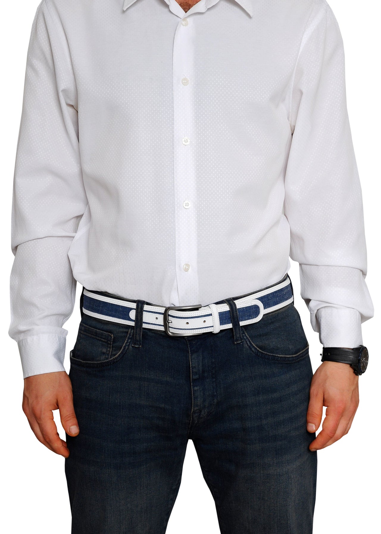 Jkel - Swindon White Blue Leather Men Belt -