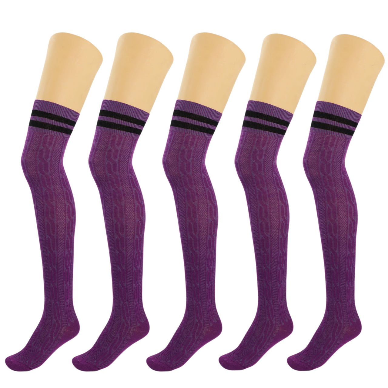 5 Pairs Over Knee Thigh Socks Knee-High Warm Stocking Women Boot Sock Leg Warmer High Socks - FITS SIZES 5-10 - 9 COLORS -