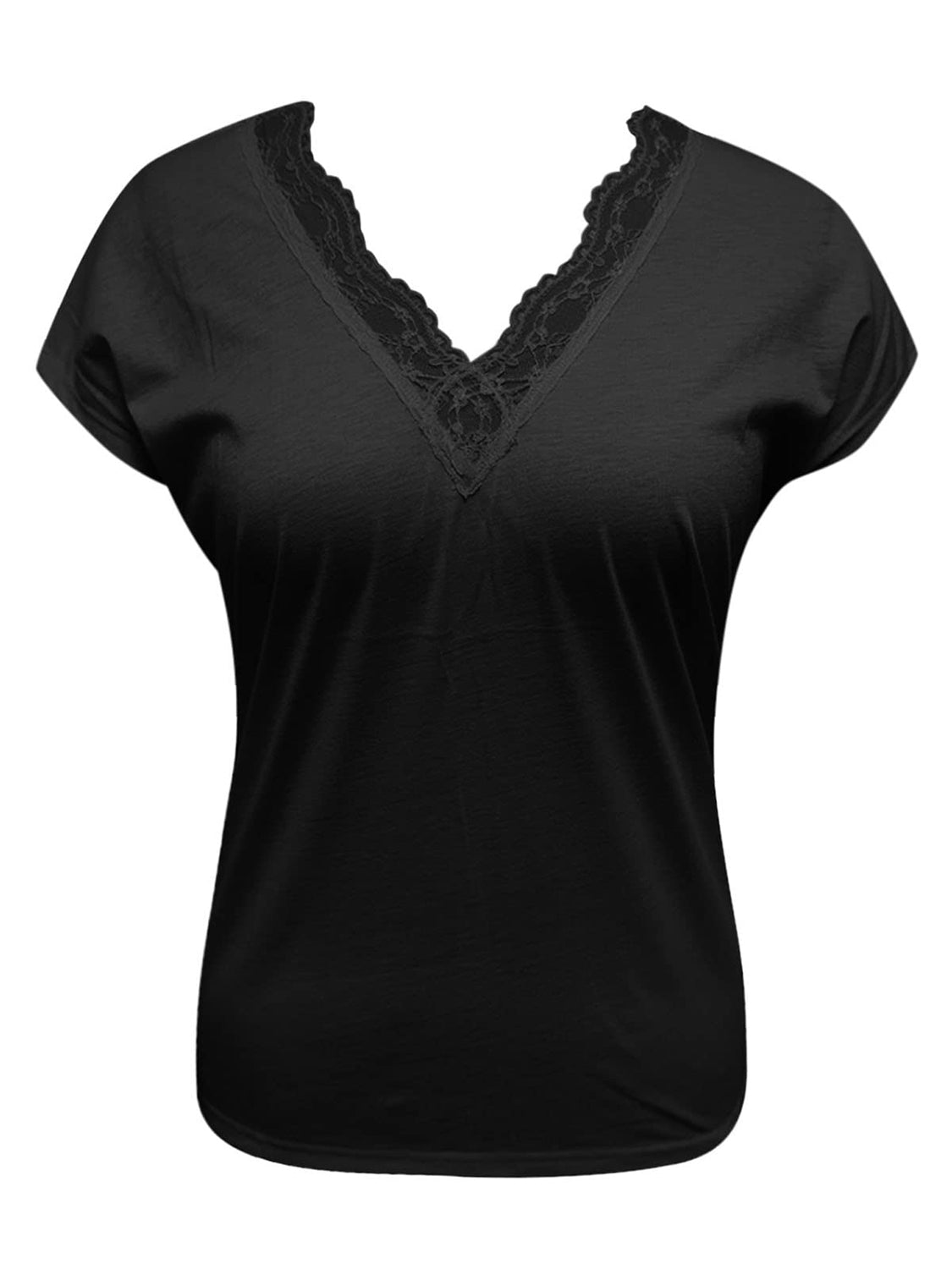 Full Size Lace Detail V-Neck Short Sleeve Blouse - T - 2 COLORS -