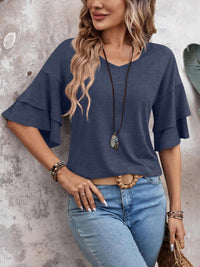 Thumbnail for V-Neck Half Sleeve Blouse - T - 5 COLORS -