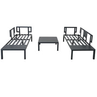 Thumbnail for Outdoor 3-Piece Aluminum Alloy Sectional Sofa Set With End Table and Coffee Table,Black Frame+Gray Cushion