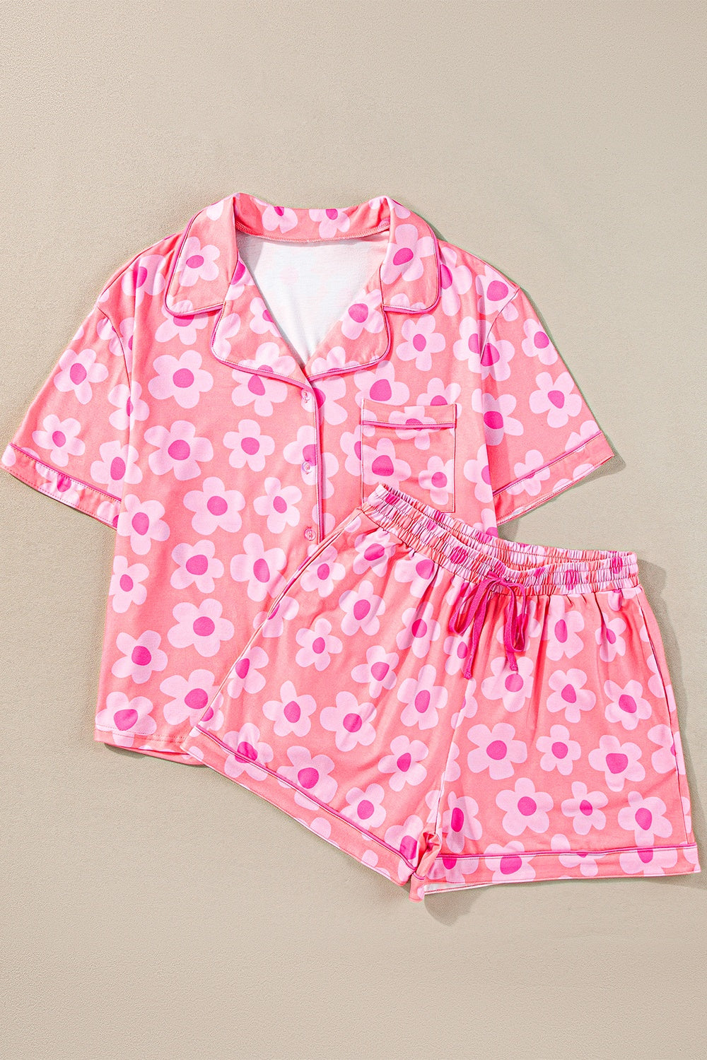 Pocketed Flower Half Sleeve Top and Shorts Lounge Set - 2 PCS. - T - 3 COLORS -