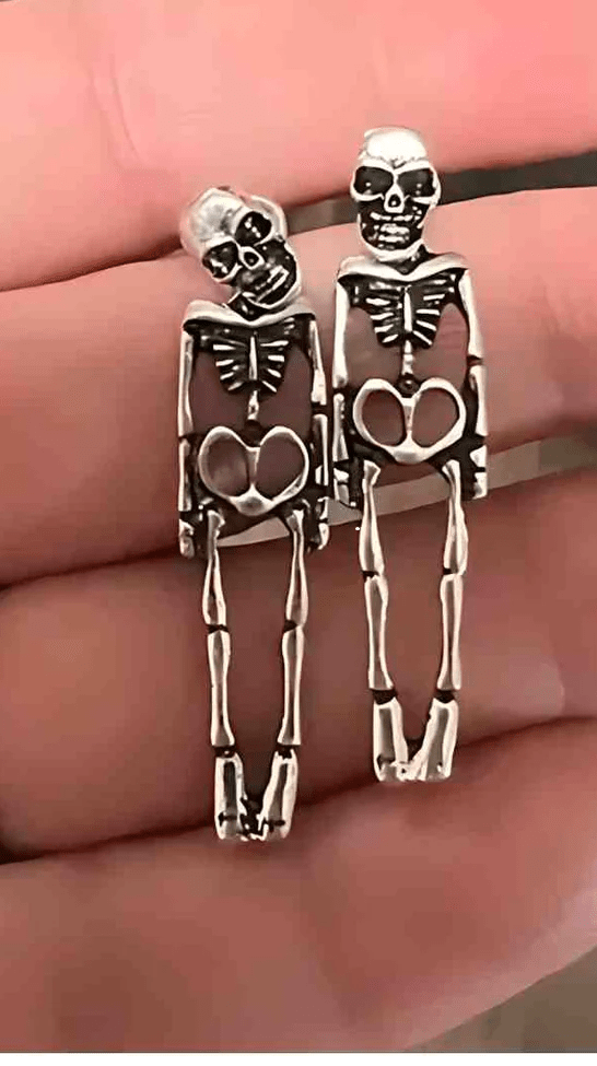 Skeleton Stud Dangle Earrings - Pair -