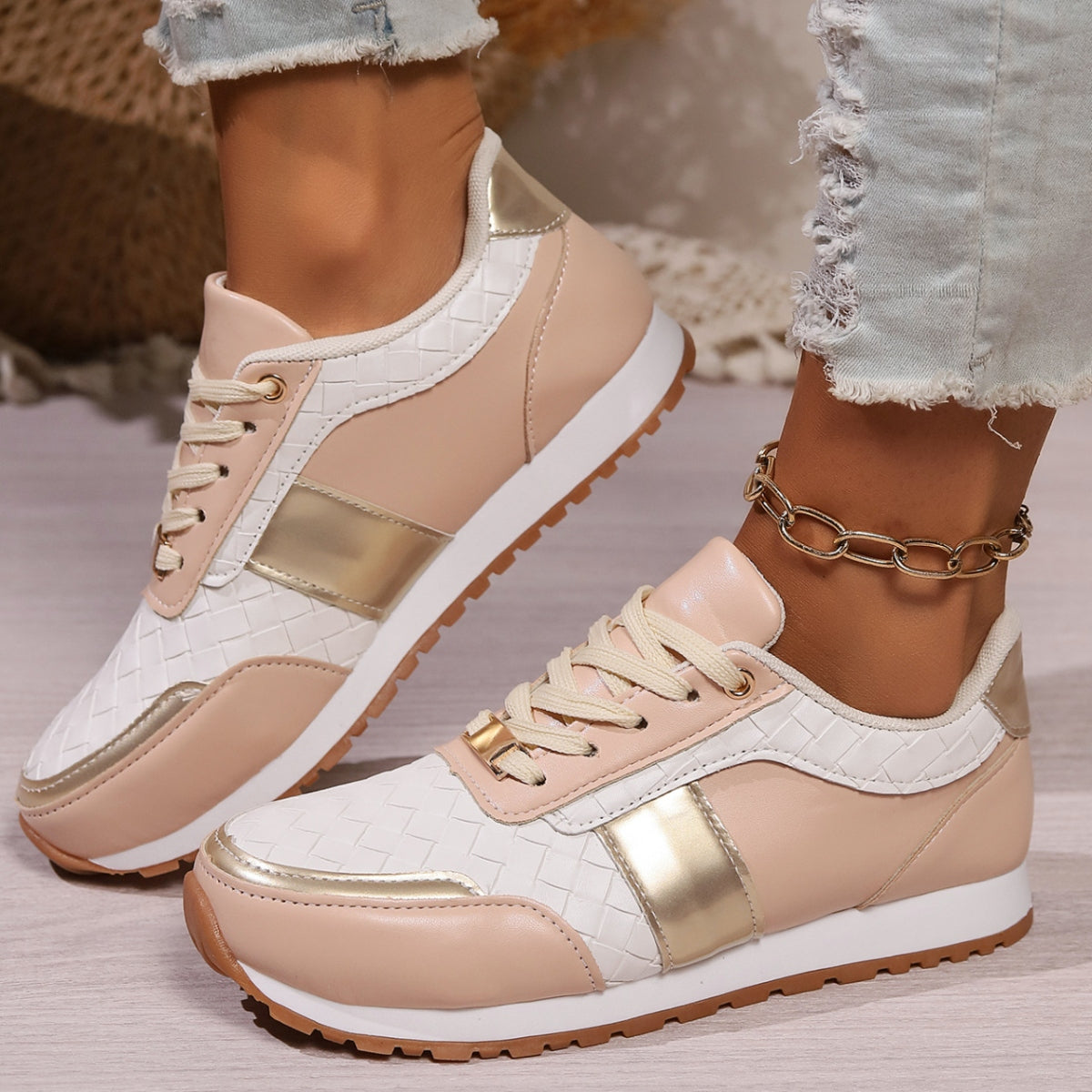 Lace-Up PU Leather Sneakers - T - 3 COLORS -