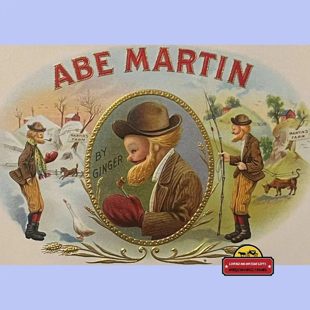 Antique 1900s - 1930s Abe Martin Embossed Cigar Label, Famous Cartoon, Kin Hubbard