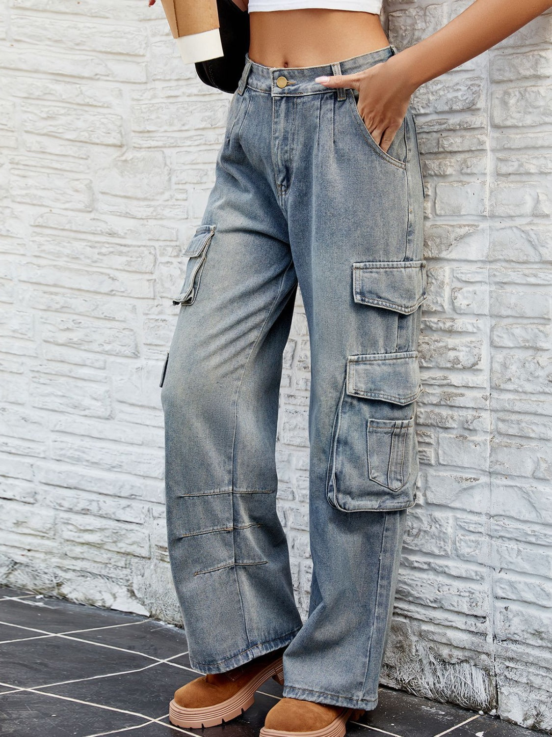 Washed Jeans with Pockets - T - 1 COLOR - CHECK OUT OUR WOMENS PANTS SELECTION! -